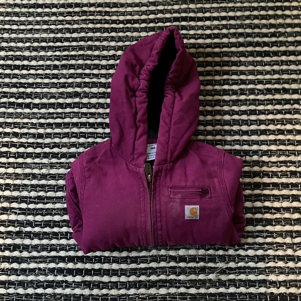 🌿Carhartt Baby Toddler Canvas Sherpa Lined Sierra Hooded Full Zip Jacket 18M